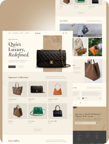 Aarum luxury leather handbags ecommerce site